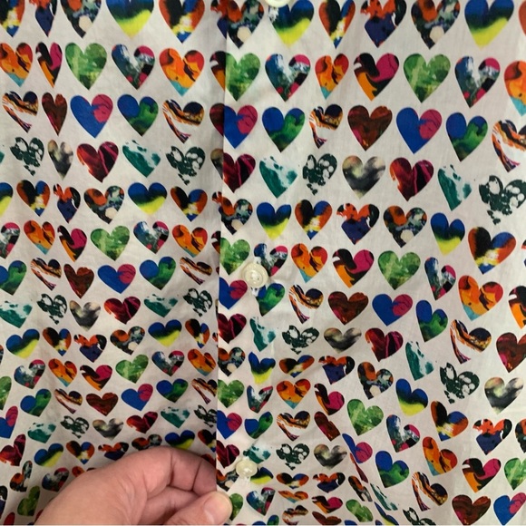 NeroSfumato Positano Liberty Fabrics Heart Pattern Button Down Cotton Shirt Sz L - Picture 4 of 10